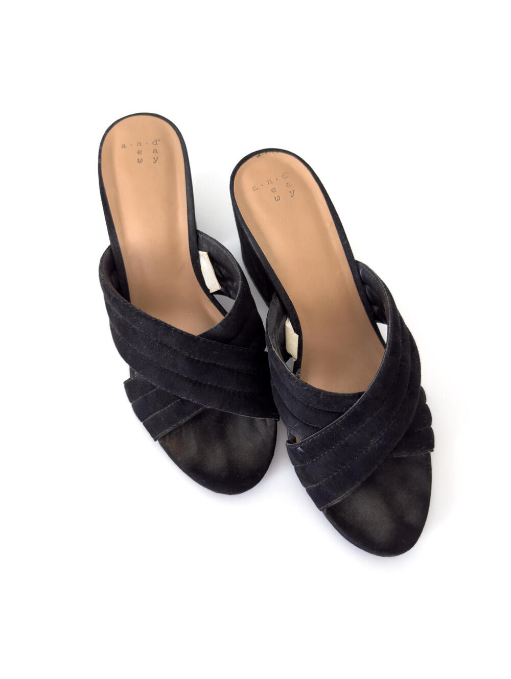 A New Day Miriam Crossband Quilted Black Faux Suede Mules Size 9